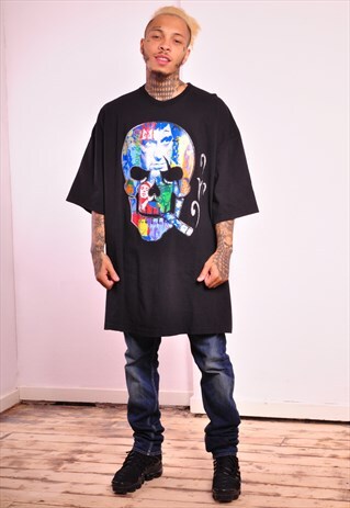 VINTAGE SCARFACE MEXICAN SUGAR SKULL PRINTED BLACK T-SHIRT