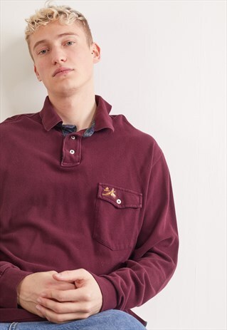VINTAGE RALPH LAUREN LONG SLEEVE POLO TOP BURGUNDY