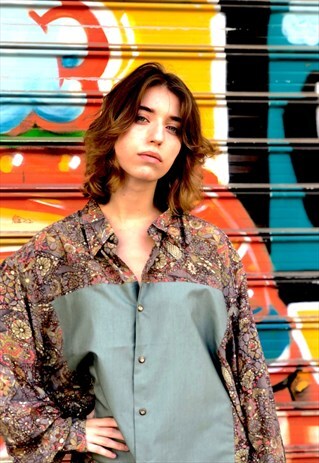 VINTAGE 80'S MULTICOLOR FLORAL PRINTED OVERSIZED SHIRT