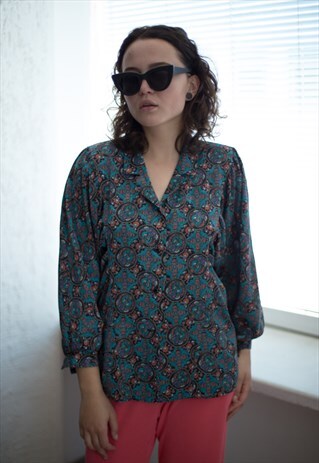 VINTAGE 80'S MULTICOLOUR PATTERNED BLOUSE