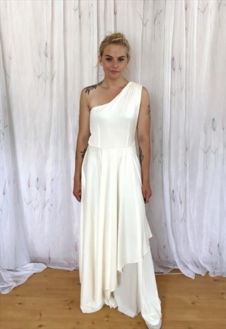 TWO LAYERS CREAM WHITE WEDDING EVENING MAXI DRESS
