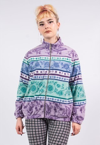 VINTAGE 90'S PASTEL FLORAL FLEECE JACKET