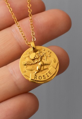 GOLD PERSONALISED NAME COIN CUPID NECKLACE HANDMADE