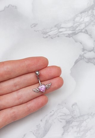 WINGS HEART BELLY BAR CRYSTAL GEM PRETTY ANGEL BODY JEWELRY