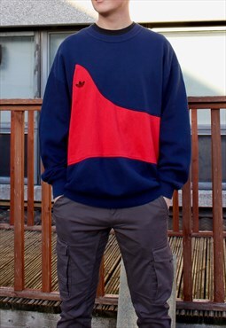 Adidas original vintage reworked sweatshirt in navy and red 