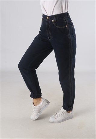 VINTAGE HIGH WAISTED DENIM JEANS TAPERED LEG UK 10 (UBC)