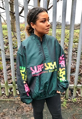 VINTAGE 90S SURF STYLE WINDBREAKER HALF ZIP / JACKET NYLON