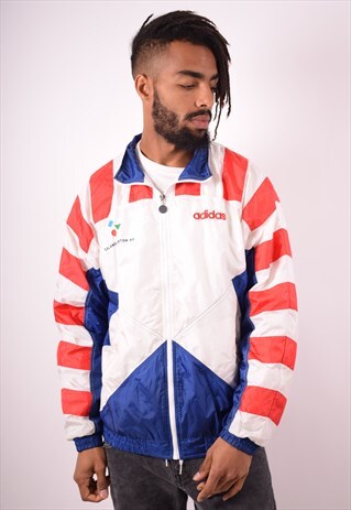 ADIDAS MENS VINTAGE TRACKSUIT TOP JACKET LARGE MULTI 90S