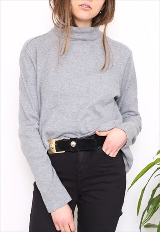 VINTAGE 90S GREY BROWN POLO HIGH TURTLE NECK TOP