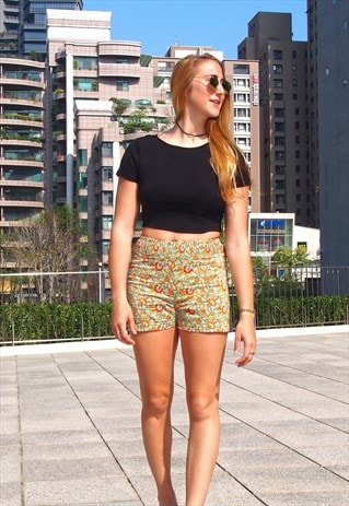 ORGANIC COTTON FLORAL ELASTIC WAIST SHORTS