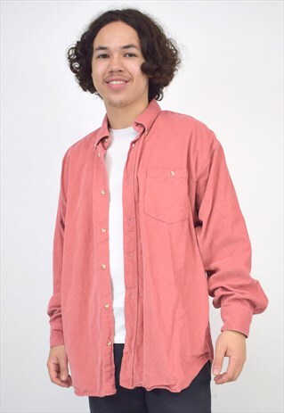 VINTAGE 90'S SALMON PINK CORDUROY LONG SLEEVE SHIRT