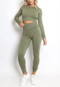 Ribbed Active Two Piece Set In Green