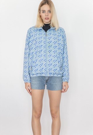 VINTAGE 80S LIGHT BLUE DRAWINGS BOMBER JACKET