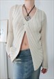 VINTAGE Y2K CRAEAM SWEATER WITH OPEN FRONT CROCHET SLEEVES