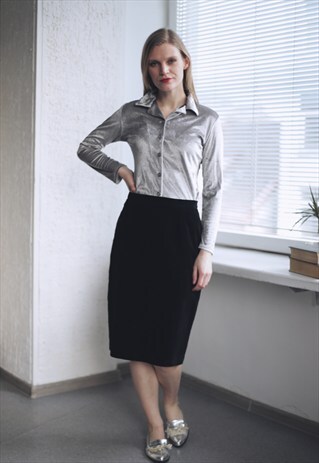 VINTAGE 80'S BLACK VELVET MIDI SKIRT