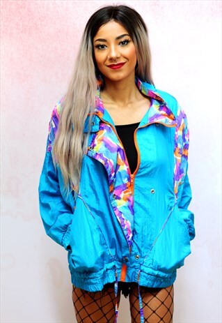 1980S VINTAGE BLUE WITH ORANGE SHELL TRACK JACKET