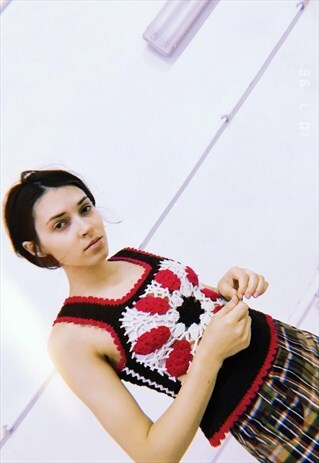 VINTAGE 70S RETRO BOHO PARIS CHIC CROP TOP IN SHEER KNIT