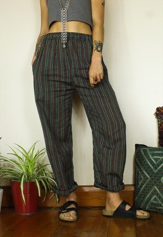 FAIRTRADE GREEN STRIPED COTTON TROUSERS