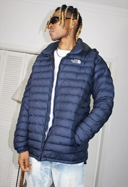 Vintage 90s Blue Embroidered The North Face Puffer Jacket