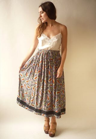 1980'S VINTAGE PAISLEY PRINT BOHEMIAN RAYON MAXI SKIRT