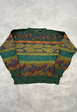 Vintage Knitted Jumper Abstract Leaf Patterned Sweater
