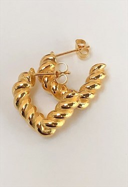 18k Gold Plated Braided Half Heart Hoop Earrings