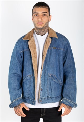 VINTAGE 80S ORIGINAL MAVERICK SHEEPSKIN DENIM JACKETT / 9136