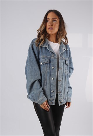 VINTAGE DENIM JACKET OVERSIZED FITTED UK 18 XXL (HP1M)
