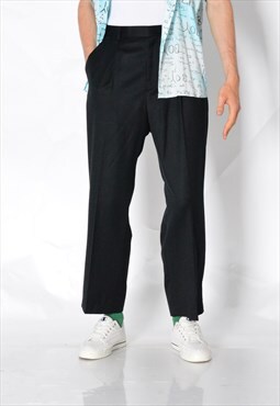 Vintage 90s Black Minimalist Pleated Mens Formal Pants