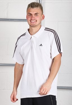 Vintage Adidas Polo Shirt in White Short Sleeve Tee XL