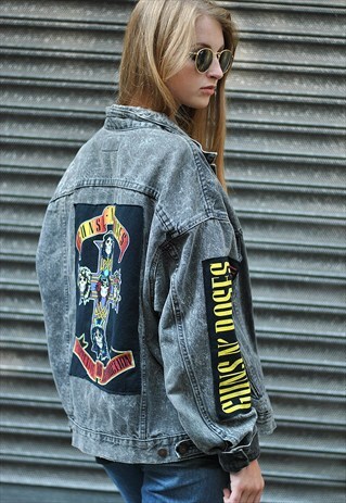 VINTAGE LEVI'S BLACK GREY GUNS N ROSES DENIM JACKET