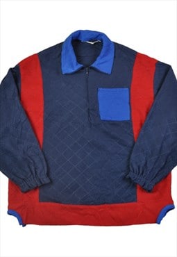 Vintage Fleece 1/4 Zip Retro Block Colour Pattern Large