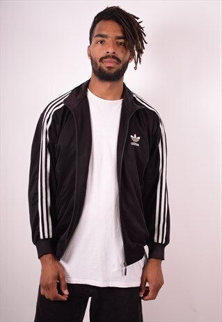 ADIDAS MENS VINTAGE TRACKSUIT TOP JACKET MEDIUM BLACK 90S