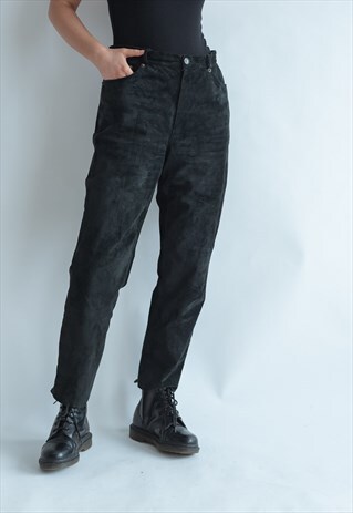 VINTAGE 70S BOHO SUEDE MOM FIT TROUSERS IN BLACK