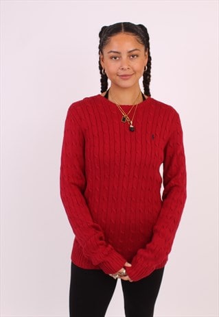 Women's Vintage Polo Ralph Lauren Cable Knit Red Jumper