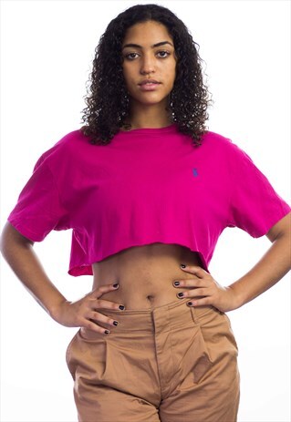 VINTAGE POLO RALPH LAUREN LOGO REWORKED CROP TOP 90S M 3.6