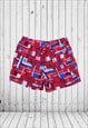 VINTAGE RED FISH PRINT COLUMBIA SWIM TRUNKS SHORTS