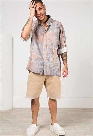 VINTAGE 80S CRAZY PRINT SHIRT / S1564