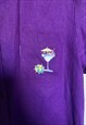 VINTAGE 80S PURPLE SHORT SLEEVES LINEN SHIRT TOP, UK14/16
