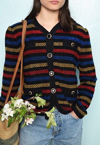 VINTAGE 80S HAUTE BOHEME PARISIAN STRIPED BLAZER JACKET