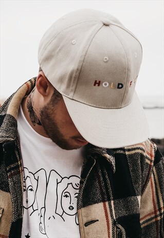 ART DISCO 'HOLD FAST' EMBROIDERED CREAM 6 PANEL CAP