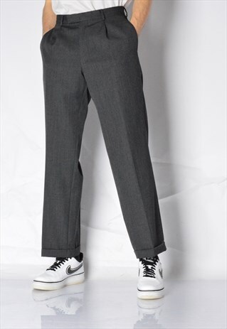 VINTAGE 90S GREY MINIMALIST WOOL BLEND PANTS