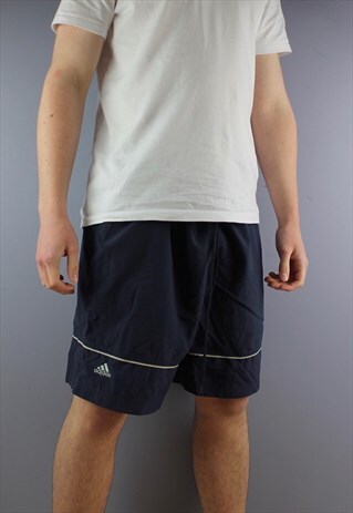 VINTAGE ADIDAS SHORTS IN NAVY WITH POCKETS, EMROIDERED LOGO