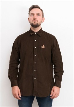 Vintage Men's L Shirt Soft Corduroy Button Up Top Long Sleev