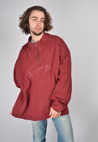 VINTAGE DISNEY MICKEY MOUSE 1/4 ZIP SWEATSHIRT IN MAROON