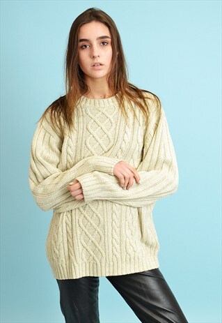 90'S RETRO ARAN STYLE OVERSIZED KNIT NEUTRAL JUMPER TOP