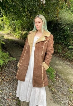 Vintage 90s Size large Faux Suede Trench Coat in Brown