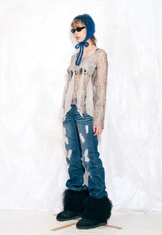 Vintage Y2K Flare Jeans in Blue Distressed