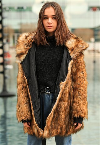 VINTAGE-INSPIRED FAUX FUR COAT WITH HOOD