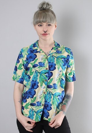 VINTAGE 80S HAWAIIAN FLORAL PATTERNED SHIRT